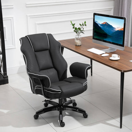 Ergonomic office chair in black artificial leather, adjustable with armrests