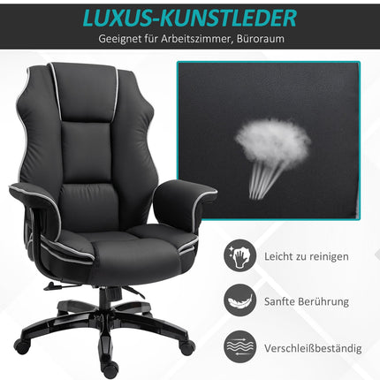Ergonomic office chair in black artificial leather, adjustable with armrests