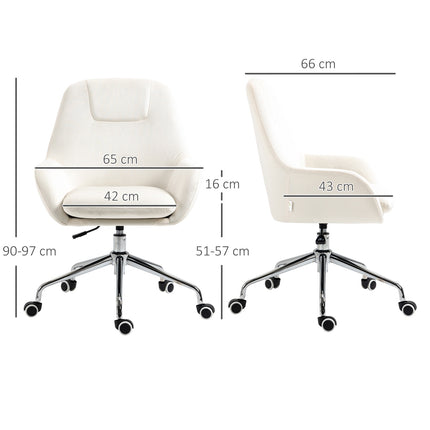 Ergonomic swivel office chair, adjustable height, velvet cream