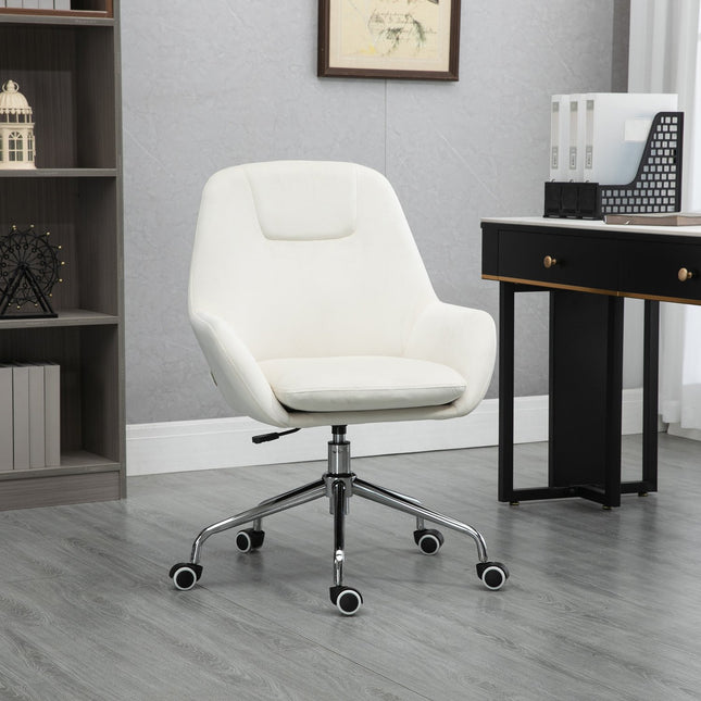 Ergonomic swivel office chair, adjustable height, velvet cream