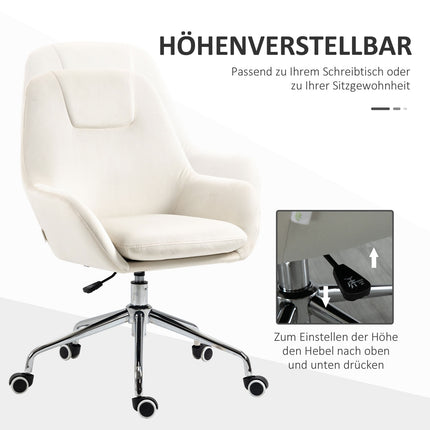 Ergonomic swivel office chair, adjustable height, velvet cream