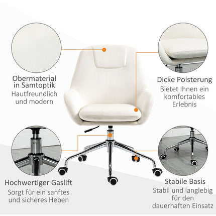 Ergonomic swivel office chair, adjustable height, velvet cream