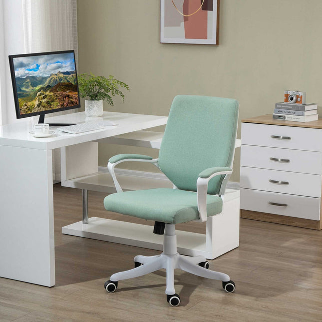 Ergonomic green & white office chair, tilt function, 360° rotatable