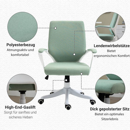 Ergonomic green & white office chair, tilt function, 360° rotatable