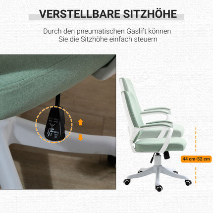 Ergonomic green & white office chair, tilt function, 360° rotatable