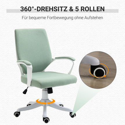 Ergonomic green & white office chair, tilt function, 360° rotatable