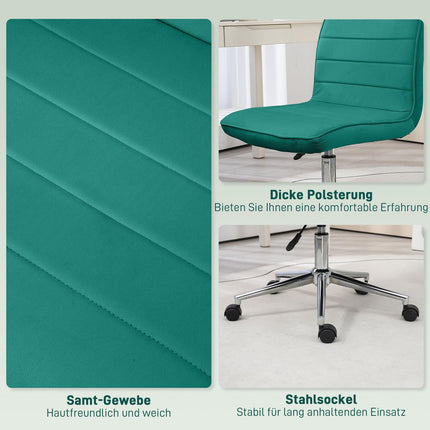 Adjustable velvet green office chair - no armrest, 120 kg capacity
