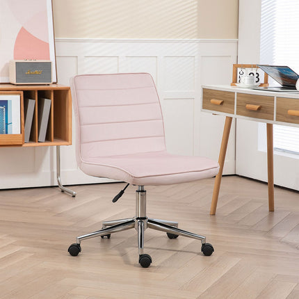 Pink Velvet Swivel Office chair, no arms, adjustable height