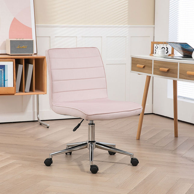 Pink Velvet Swivel Office chair, no arms, adjustable height