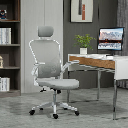 Ergonomic office chair, high back with lumbar support, gray