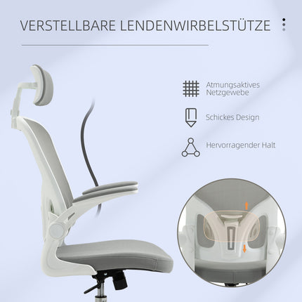 Ergonomic office chair, high back with lumbar support, gray