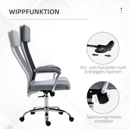 Ergonomic office chair, adjustable with headrest, light grey