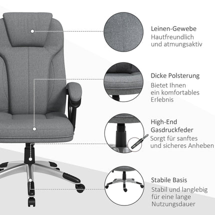 Ergonomic office chair - adjustable height, gray linen, headrest