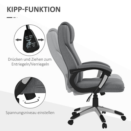Ergonomic office chair - adjustable height, gray linen, headrest