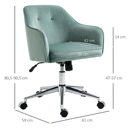 Ergonomic office chair, height adjustable velvet, green