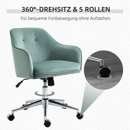 Ergonomic office chair, height adjustable velvet, green