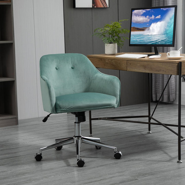 Ergonomic office chair, height adjustable velvet, green