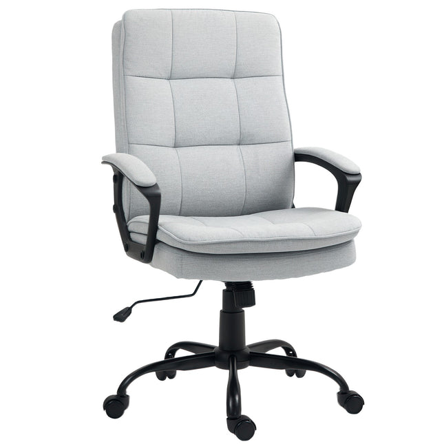 Ergonomic office chair, adjustable with armrests, gray linen