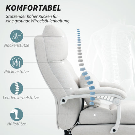 Ergonomic office chair with lumbar support, linen, cream