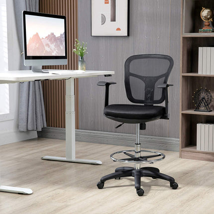 Ergonomic office chair in mesh, black - adjustable armrest and footrest