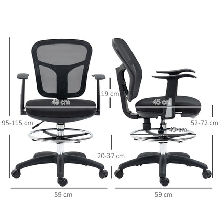 Ergonomic office chair in mesh, black - adjustable armrest and footrest
