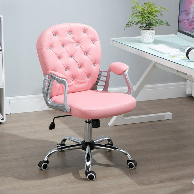 Ergonomic office chair, pink PU, padded backrest, adjustable