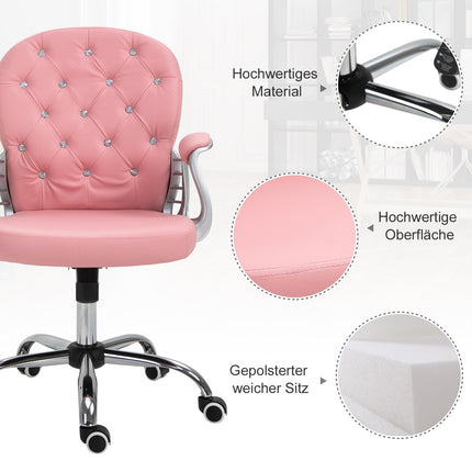 Ergonomic office chair, pink PU, padded backrest, adjustable