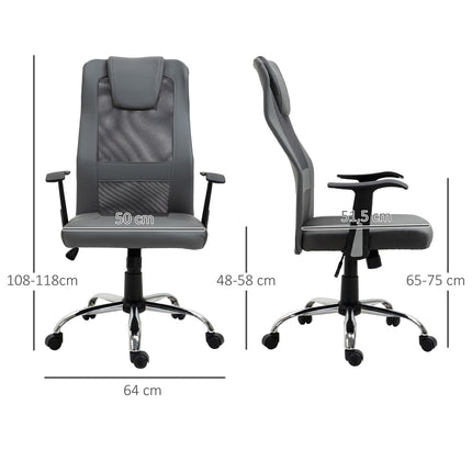 Ergonomic office chair in gray synthetic leather, adjustable
