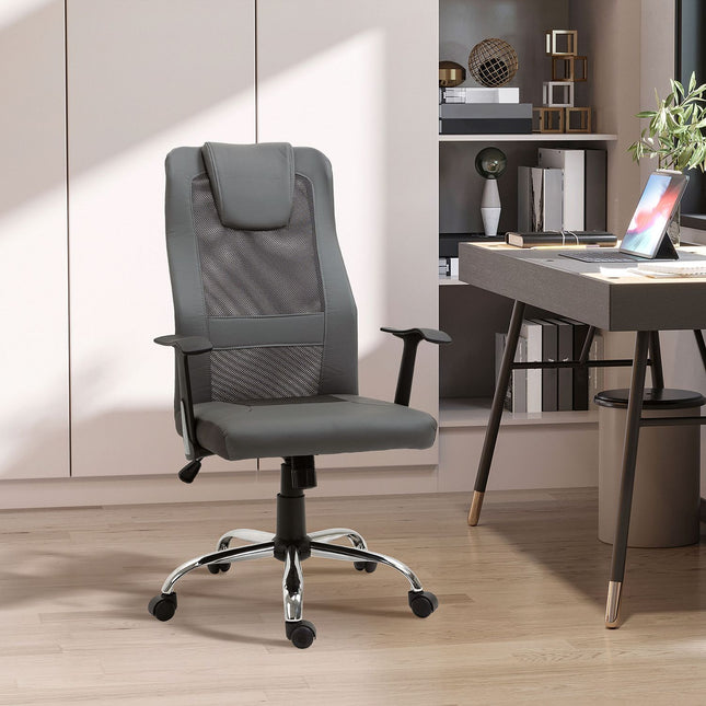 Ergonomic office chair in gray synthetic leather, adjustable