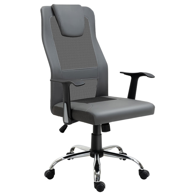 Ergonomic office chair in gray synthetic leather, adjustable