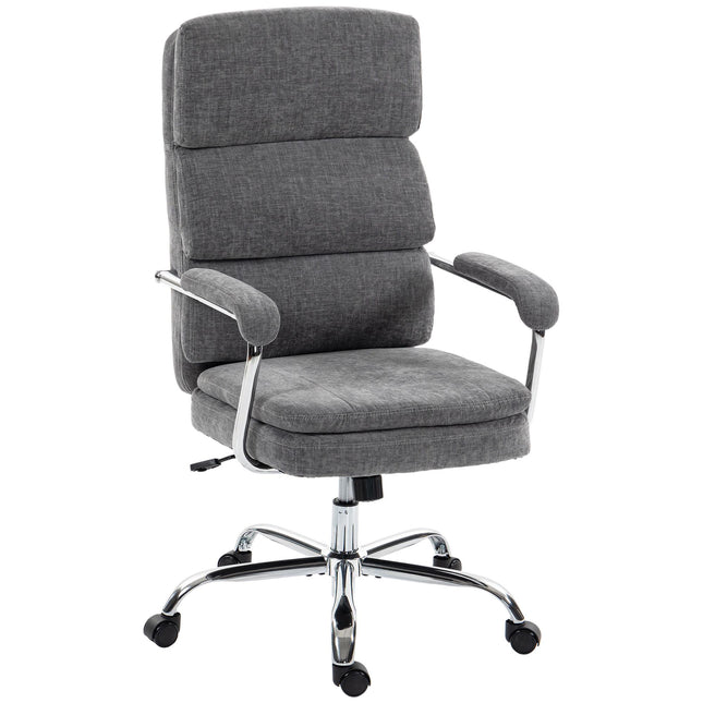 Office Chair, Height-Adjustable 360 Swivel, Grey Chenille