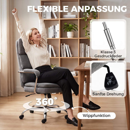 Office Chair, Height-Adjustable 360 Swivel, Grey Chenille