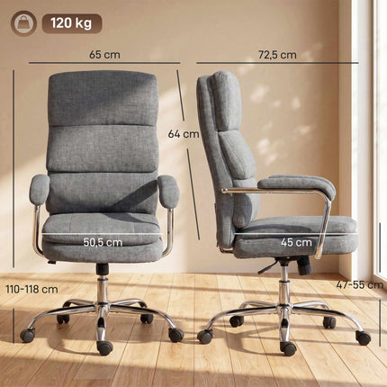 Office Chair, Height-Adjustable 360 Swivel, Grey Chenille