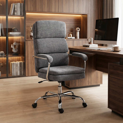 Office Chair, Height-Adjustable 360 Swivel, Grey Chenille