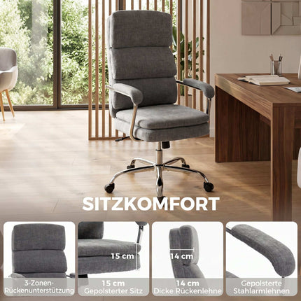 Office Chair, Height-Adjustable 360 Swivel, Grey Chenille