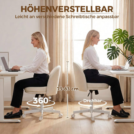 Office Chair, Height Adjustable, Rocking, Chenille Fabric, Cream