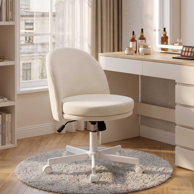 Office Chair, Height Adjustable, Rocking, Chenille Fabric, Cream
