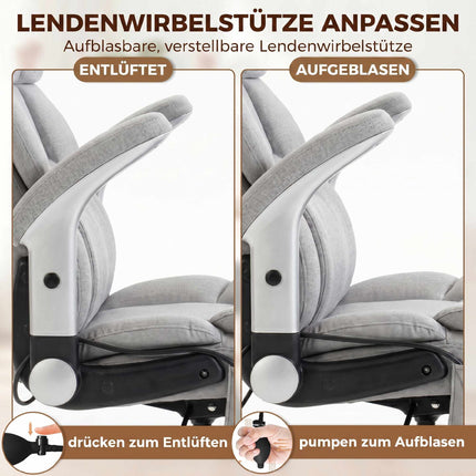 Office Chair, Inflatable Lumbar, Flip-Up Arms, Light Gray