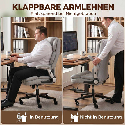 Office Chair, Inflatable Lumbar, Flip-Up Arms, Light Gray