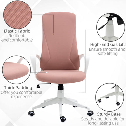 Ergonomic pink office chair, height adjustable, stretch fabric