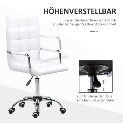 White adjustable office chair - swivel, metal base, PU leather