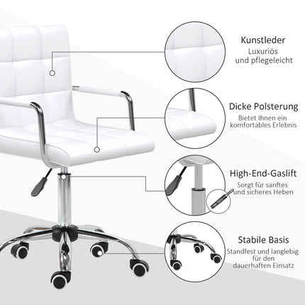 White adjustable office chair - swivel, metal base, PU leather