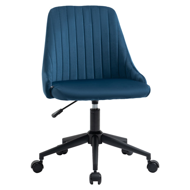 Ergonomic swivel desk chair, adjustable velvet blue