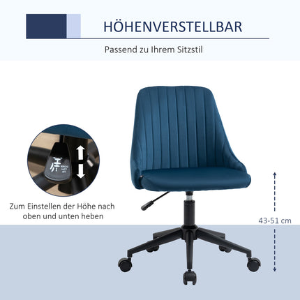 Ergonomic swivel desk chair, adjustable velvet blue