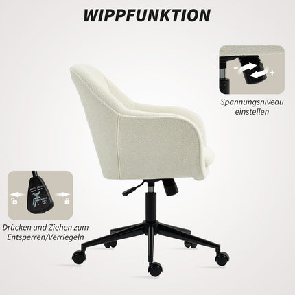 Office Chair, Velvet-Look Fabric, Curved Back, Beige