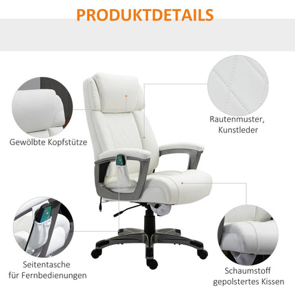 Ergonomic swivel office chair, massage, synthetic leather, white