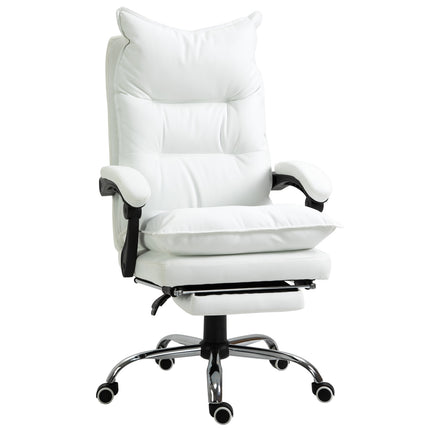 White artificial leather office chair with footrest, adjustable height