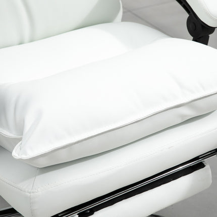 White artificial leather office chair with footrest, adjustable height