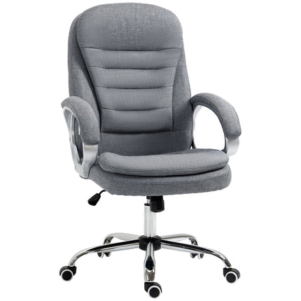 Ergonomic office chair in gray linen with rocker, adjustable height
