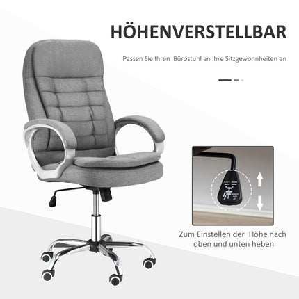 Ergonomic office chair in gray linen with rocker, adjustable height